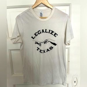 Cream, vintage, “legalize Texas” t-shirt. Purchased in austin.